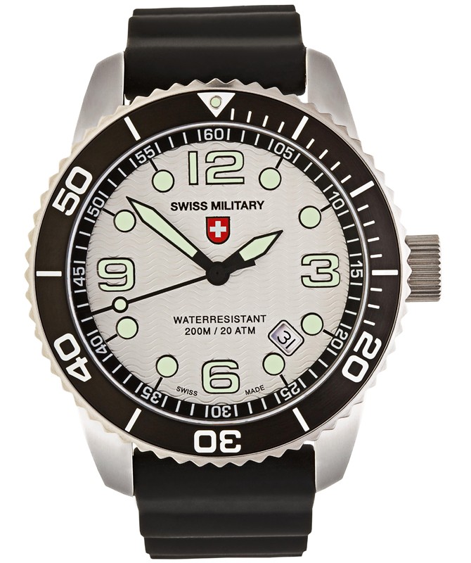 CX Swiss Military MARLIN SCUBA Swiss watch Black Silicone strap Silv. dial 27001