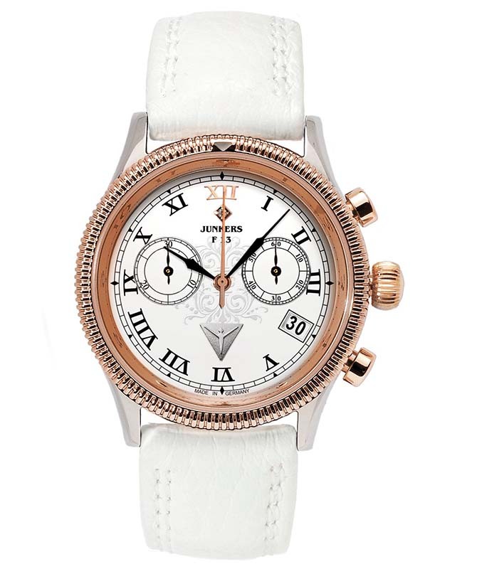 Junkers 6585-5 Chronograph F13 Lady Watch white dial with black digits / markers 6585-5