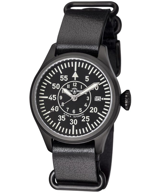 Air Blue ALPHA B PVD Pilots watch Automatic with Date Sapphire Crystal 41mm case