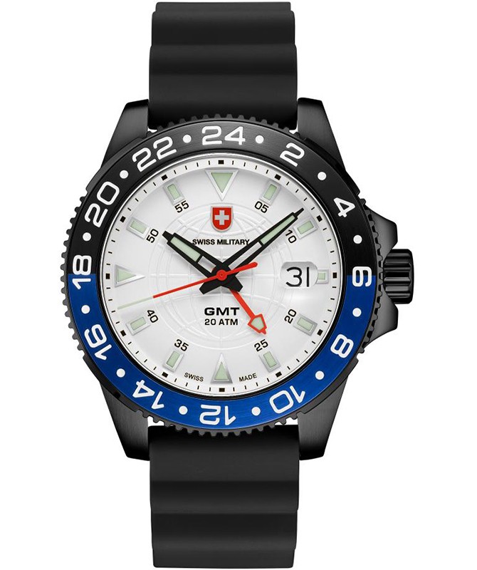 CX Swiss Military GMT NERO SCUBA Swiss watch PVD Case 2nd T/Zone Silv dial 27751