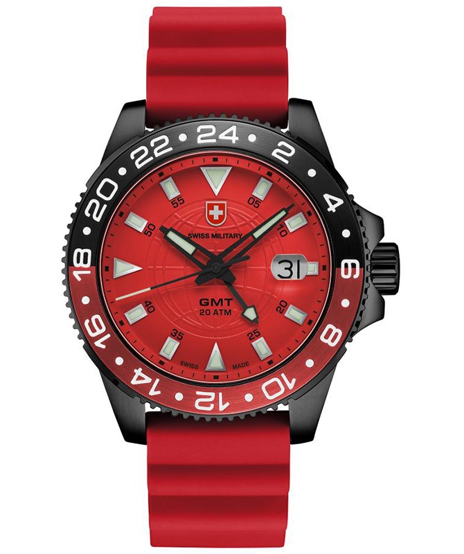 CX Swiss Military GMT NERO SCUBA Swiss watch PVD Case 2nd T/Zone Red dial 27781