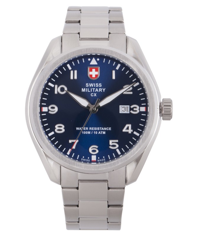 CX Swiss Military MIRAGE Pilot Watch Swiss Quartz Date 10ATM Blue Dial 2861