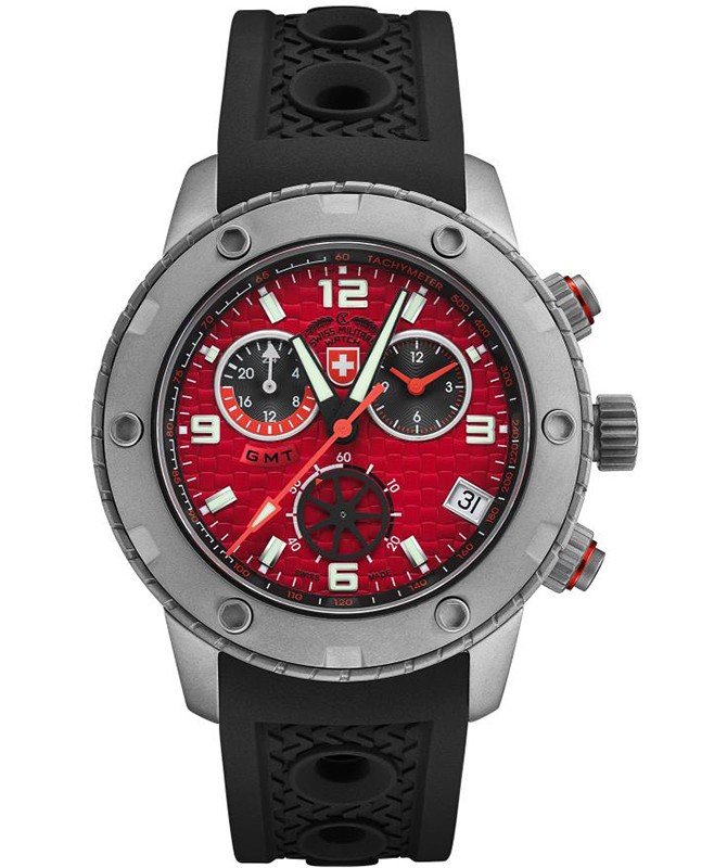 CX Swiss Military RALLYE GMT 44mm Swiss Chrono watch GMT 20ATM Red dial 2748