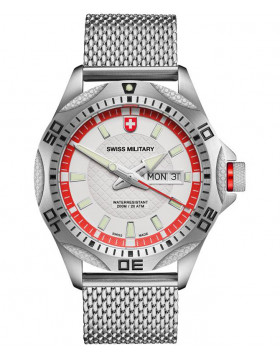 CX Swiss Military TANK Day/Date Swiss watch 20ATM Mesh bracelet Silver dial 2735