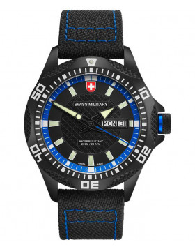 CX Swiss Military TANK NERO RAWHIDE watch PVD case Canvas strap bk/bl dial 27421