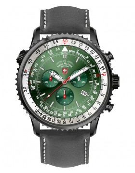 CX Swiss Military Thunderbolt Nero Chrono Watch 44mm PVD Case Green Dial