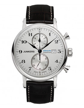Junkers SOUTH AMERICA EXPEDITION Swiss Quartz 41mm Chrono watch Silv dial 6586-1