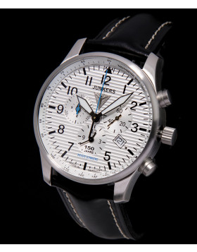 HUGO JUNKERS Swiss quartz Chrono watch Black strap Silv. corrugated dial 6684-1