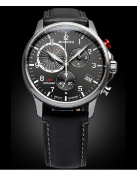 Junkers WORLDTIMER Swiss ETA Quartz watch 42mm S/S case Anthracite dial 6892-2