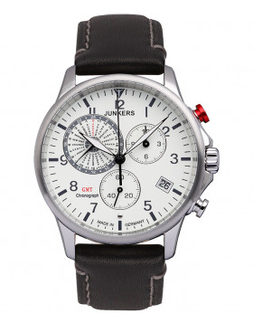 Junkers WORLDTIMER Swiss ETA Quartz watch 42mm S/S case White Lume dial 6892-5