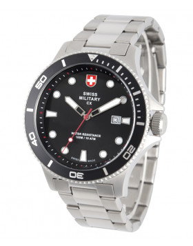 CX Swiss Military CALYPSO Diving Watch Swiss Quartz Date 10ATM Black Dial 2876