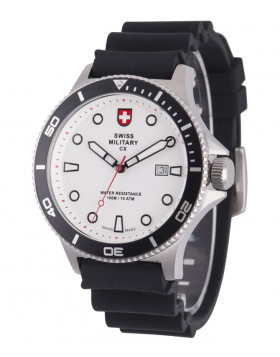 CX Swiss Military CALYPSO Diving Watch Swiss Quartz Date 10ATM White Dial 2880