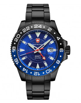 CX Swiss Military GMT NERO Swiss 42mm watch PVD Case 2nd Timezone Blu dial 2777