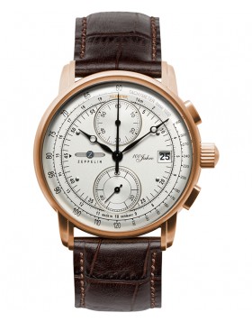Zeppelin Series 100 Years (Jahre) Quartz Watch 42mm R/Gold Case Silv dial 8672-1 